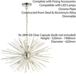 Multi Light Ceiling Pendant 9 Bulb Chrome Feature Chandelier Vintage Metal Lamp - thumbnail 2