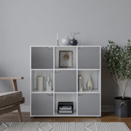 Urbn-Living Urbnliving 9 Cube White Wooden Bookcase Shelving Display Shelves Storage Unit Wood Shelf Grey Door - thumbnail 3