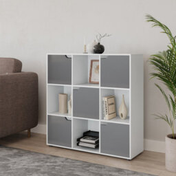 Urbn-Living Urbnliving 9 Cube White Wooden Bookcase Shelving Display Shelves Storage Unit Wood Shelf Grey Door - thumbnail 2