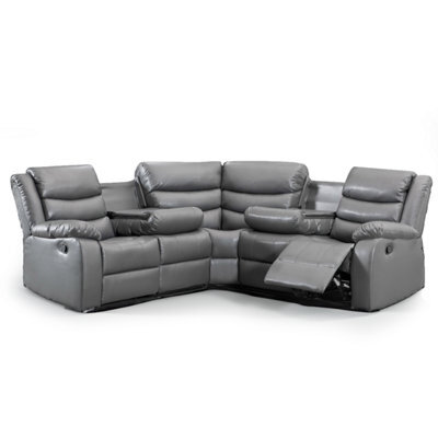 Furnishings For Less UK Minnesota Grey Leather Reclining Corner Sofa 5 Seater Manual Recliner Comfortable Padded Arms - image 1
