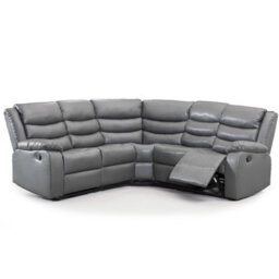 Furnishings For Less UK Minnesota Grey Leather Reclining Corner Sofa 5 Seater Manual Recliner Comfortable Padded Arms - thumbnail 2