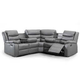 Furnishings For Less UK Minnesota Grey Leather Reclining Corner Sofa 5 Seater Manual Recliner Comfortable Padded Arms - thumbnail 1