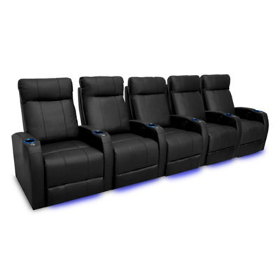Valencia Syracuse Home Cinema Seating Row Of 5 Black Top Grain Leather Usb Charger Led Cup Holders - image 1
