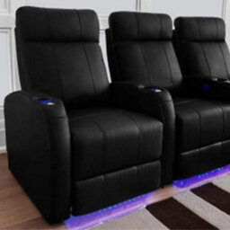 Valencia Syracuse Home Cinema Seating Row Of 5 Black Top Grain Leather Usb Charger Led Cup Holders - thumbnail 2