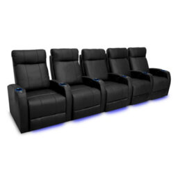 Valencia Syracuse Home Cinema Seating Row Of 5 Black Top Grain Leather Usb Charger Led Cup Holders - thumbnail 1
