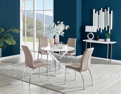 Furniturebox Uk Novara White High Gloss Round Dining Table & 4 Cappuccino Isco Chairs - image 1