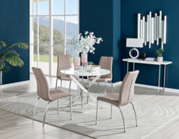 Furniturebox Uk Novara White High Gloss Round Dining Table & 4 Cappuccino Isco Chairs - thumbnail 1