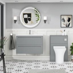 Royal Bathrooms Elmore 800mm Traditional Wall Hung 2 Drawer Cabinet Bathroom Vanity Unit With Ceramic Basin Sink- Matt Pebble Grey - thumbnail 4