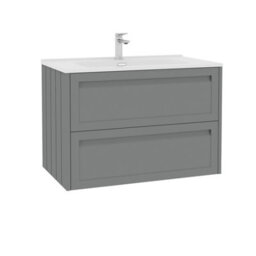 Royal Bathrooms Elmore 800mm Traditional Wall Hung 2 Drawer Cabinet Bathroom Vanity Unit With Ceramic Basin Sink- Matt Pebble Grey - thumbnail 6