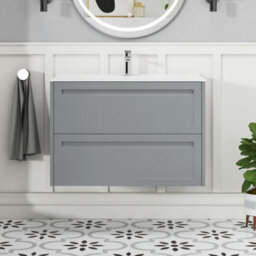 Royal Bathrooms Elmore 800mm Traditional Wall Hung 2 Drawer Cabinet Bathroom Vanity Unit With Ceramic Basin Sink- Matt Pebble Grey - thumbnail 3
