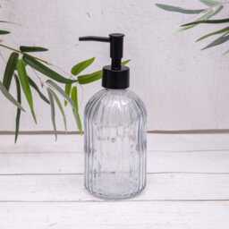 Annibells Green Grey Or Amber Glass Vintage Ribbed Soap Dispensers - Smokey Grey - thumbnail 1