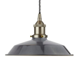 Slate Grey Small Trinity Metal Painted Dome Pendant Light With Brushed Chrome Lamp Holder And Grey Twisted Cable - Se Home