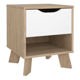 Wyld Haus Hobro 1-Drawer Nightstand, White And Natural Oak (400X474X398 mm) - thumbnail 2