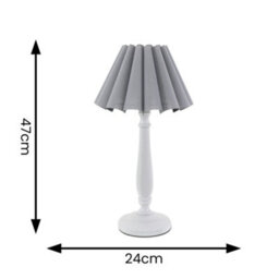 Valuelights Victoria White Wood Candlestick Stem Table Lamp With Grey Scallop Tapered Lamp Shade And Led Bulb - thumbnail 4