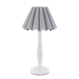 Valuelights Victoria White Wood Candlestick Stem Table Lamp With Grey Scallop Tapered Lamp Shade And Led Bulb - thumbnail 2