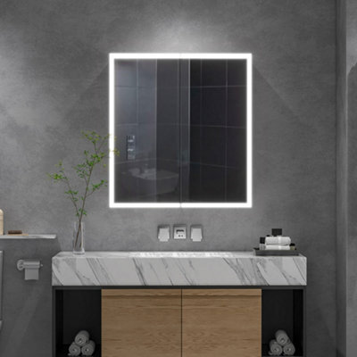 Thehotsale 65Cm W Wall-Mounted Bathroom Led Mirror Cabinet With Shaver Sockets And Adjustable Shelves - image 1
