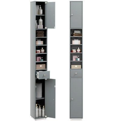 Costway 180 Cm Bathroom Tall Slim Cabinet Freestanding Storage Cabinet W/ Drawer-Grey - image 1