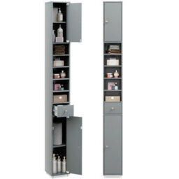 Costway 180 Cm Bathroom Tall Slim Cabinet Freestanding Storage Cabinet W/ Drawer-Grey
