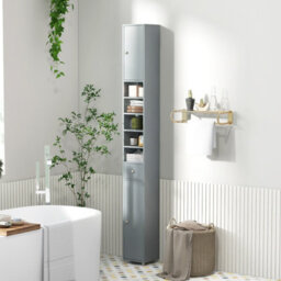 Costway 180 Cm Bathroom Tall Slim Cabinet Freestanding Storage Cabinet W/ Drawer-Grey - thumbnail 5