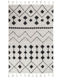 Beliani Runa Rug - Hand-Tufted Cotton 160 X 230 Cm - Off-White And Black Geometric With Tassels - thumbnail 1