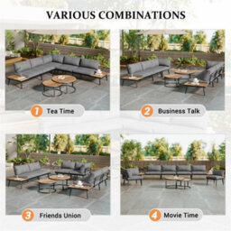Abrihome Garden Lounge For 5-6 Persons, Terrace, Balcony, Indoor And Outdoor Dining Set, Galvanized Iron Frame, Grey - thumbnail 3