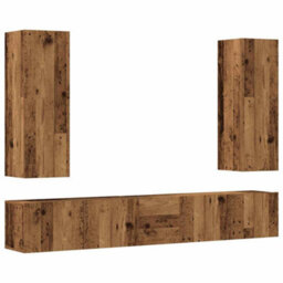 Berkfield 5 Piece Tv Cabinet Set Wall-Mounted Old Wood Engineered Wood - thumbnail 2