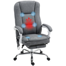 Homcom Massage Office Chair, Heated Reclining Desk Chair With Footrest, Grey - thumbnail 2