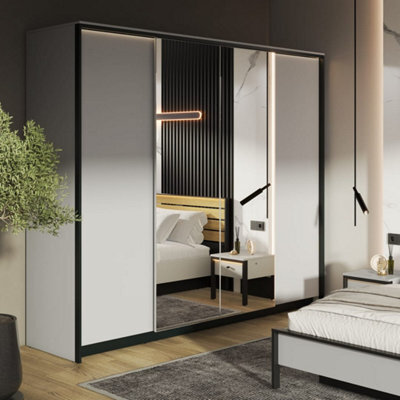 Arte Gris Hinged Door Wardrobe With Mirrors And Led Lighting (H)2150mm (W)2500mm (D)630mm - Contemporary And Spacious Bedroom Storage - image 1