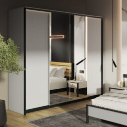 Arte Gris Hinged Door Wardrobe With Mirrors And Led Lighting (H)2150mm (W)2500mm (D)630mm - Contemporary And Spacious Bedroom Storage - thumbnail 1