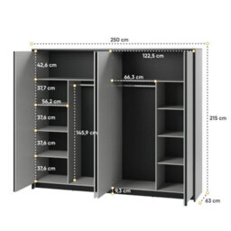 Arte Gris Hinged Door Wardrobe With Mirrors And Led Lighting (H)2150mm (W)2500mm (D)630mm - Contemporary And Spacious Bedroom Storage - thumbnail 3