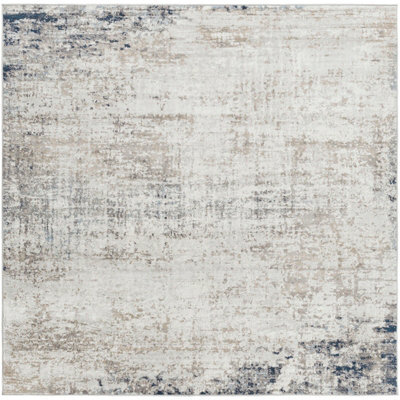 Livabliss Square Roma-Abstract Grey Blue Brown Modern Marble Living Dining Bedroom Rug 200 X 200 Cm Easy Care, Non Shedding - image 1