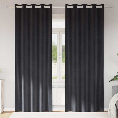 Berkfield Blackout Curtains With Eyelets 2 Pcs Dark Grey Velvet - image 1