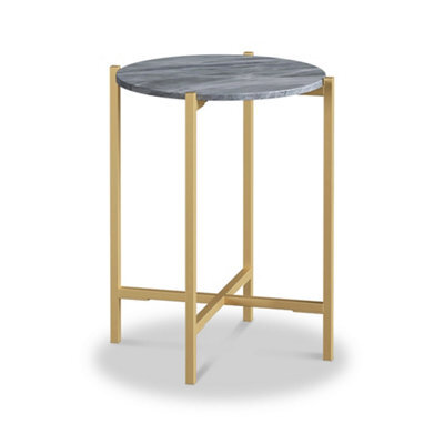 Pimlico Grey 42.5Cm Round Marble Side Table - Gold Metal Frame - By Roseland Furniture - image 1