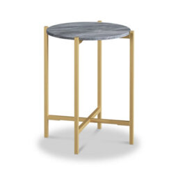 Pimlico Grey 42.5Cm Round Marble Side Table - Gold Metal Frame - By Roseland Furniture