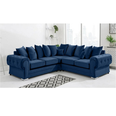 Verona Plush Velvet Scatter Back 2C2 Corner Sofa Marine Blue