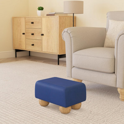 Cornflower Blue Natural Wood Bun Feet Faux Leather Small Footstool  Handmade Uk By Footstools Direct - image 1