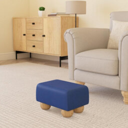Cornflower Blue Natural Wood Bun Feet Faux Leather Small Footstool  Handmade Uk By Footstools Direct - thumbnail 1