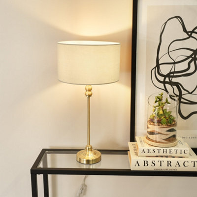 Valuelights Maggie Gold Metal Candlestick Slim Table Lamp With Grey Fabric Drum Lamp Shade - image 1