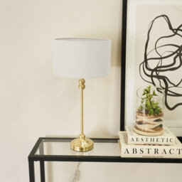 Valuelights Maggie Gold Metal Candlestick Slim Table Lamp With Grey Fabric Drum Lamp Shade - thumbnail 3