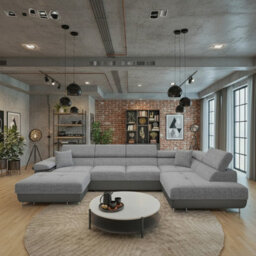 Torezio Bis U Shape Sleeper Corner Sofa With Storage Adjustable Headrests Chipboard Frame 346X203X90Cm Grey And Grey Melange Right - thumbnail 2