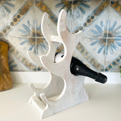 Wooden Wine Rack 4 Bottle - Free Standing Whitewash Wine Holder Decorative -  Wine Rack - image 1