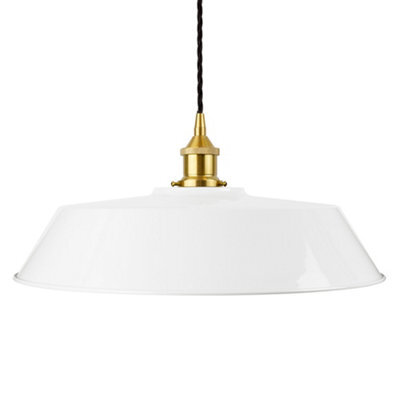 White Large Chancery Painted Dome Pendant Light With Polished Brass Lamp Holder And Black Twisted Cable - Se Home - image 1