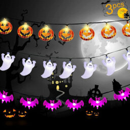 3-Pack 29.4Ft Halloween String Lights, 60 Led Orange Pumpkin Purple Bat Spider, Battery Powered For Indoor Outdoor Decor - thumbnail 6