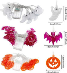3-Pack 29.4Ft Halloween String Lights, 60 Led Orange Pumpkin Purple Bat Spider, Battery Powered For Indoor Outdoor Decor - thumbnail 3