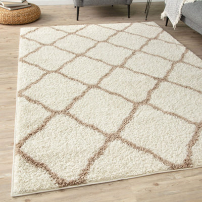 The Rugs Moroccan Shaggy Rugs And Runners Soft High Pile Ivory And Beige Living Room Kitchen Hallway 730 - image 1