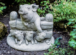 Pig Family Stone Cast Garden Ornament Stoneware Statues - thumbnail 4