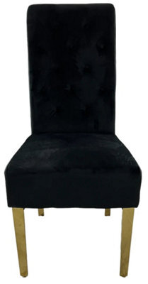 Stratus Interiors 1 Pcs Tall Velvet Dining Chair With Gold Ring Knocker & Gold Legs - Black - image 1