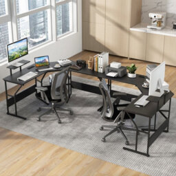 Costway L-Shaped Desk Long 2-Person Corner Computer Desk W/ Monitor Stand - thumbnail 5