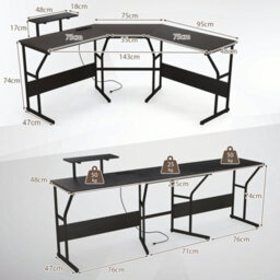 Costway L-Shaped Desk Long 2-Person Corner Computer Desk W/ Monitor Stand - thumbnail 2