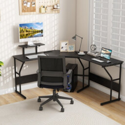 Costway L-Shaped Desk Long 2-Person Corner Computer Desk W/ Monitor Stand - thumbnail 3